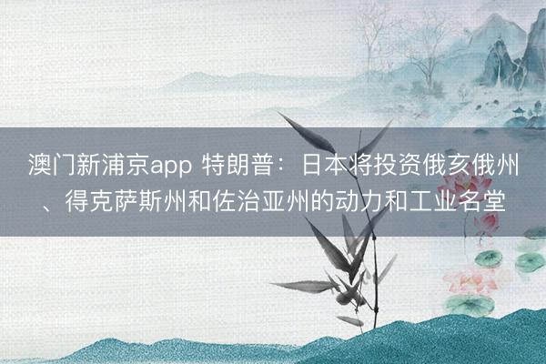 澳門新浦京app 特朗普：日本將投資俄亥俄州、得克薩斯州和佐治亞州的動力和工業名堂